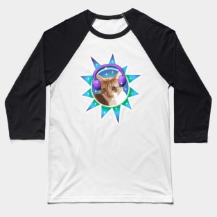 Orange Tabby Headphone Cat Baseball T-Shirt